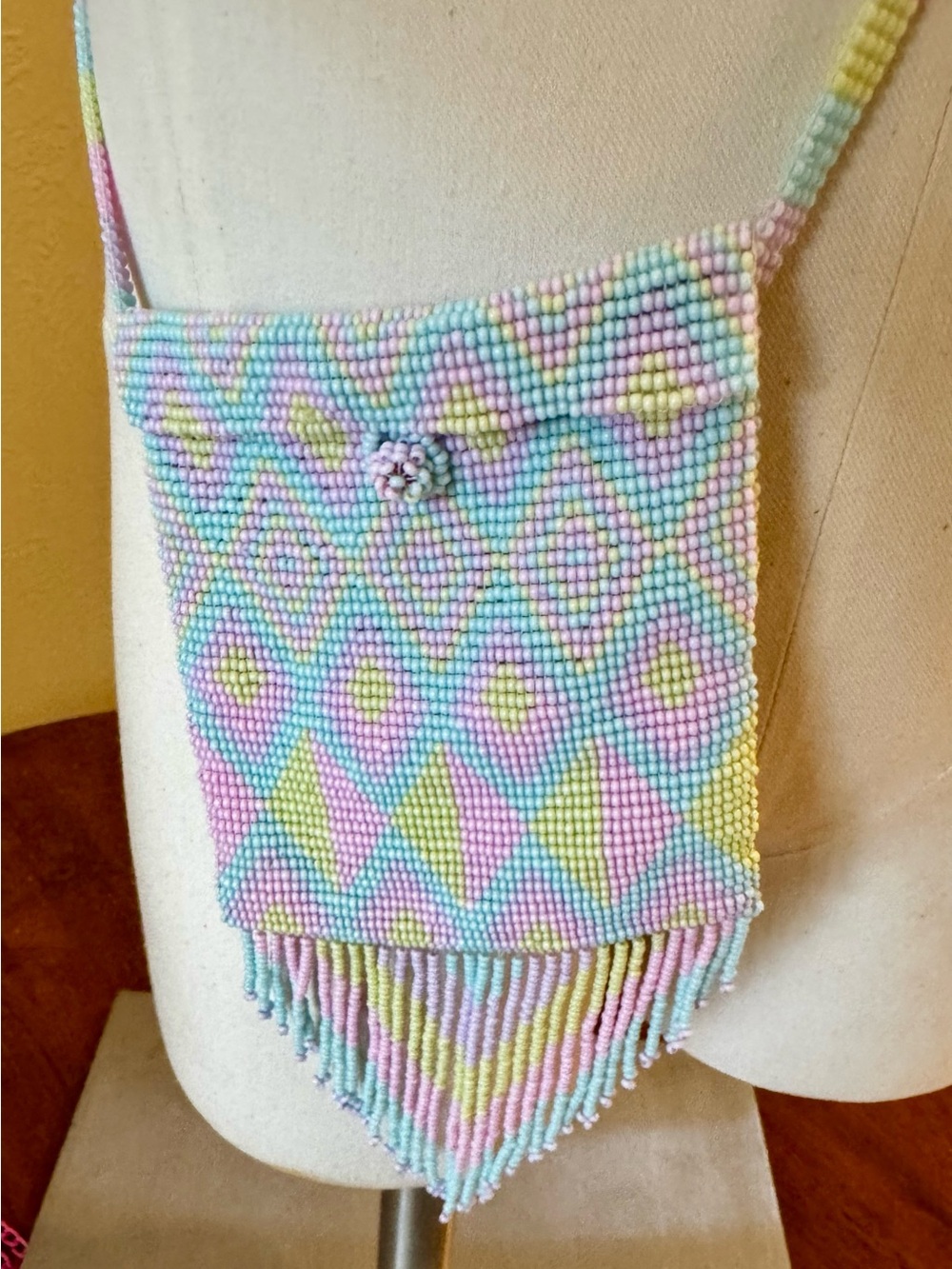 Handcrafted Pastel Beaded Fringe Crossbody Bag